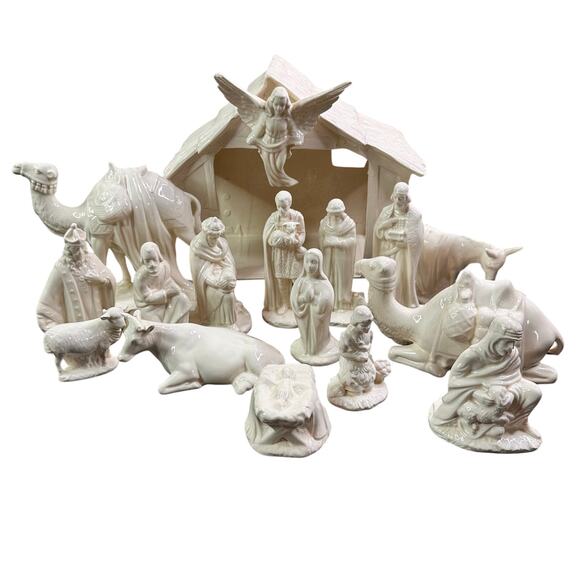 Nativity porcelain 17pc set - Picture 1 of 11